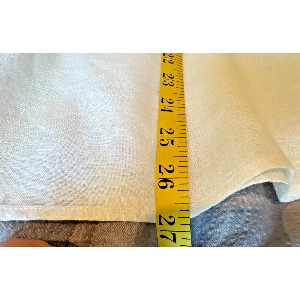 CHICOS Size 3 No Iron 100% Linen Button Up Blouse White Roll Tab Sleeve Shirt XL - Picture 9 of 9